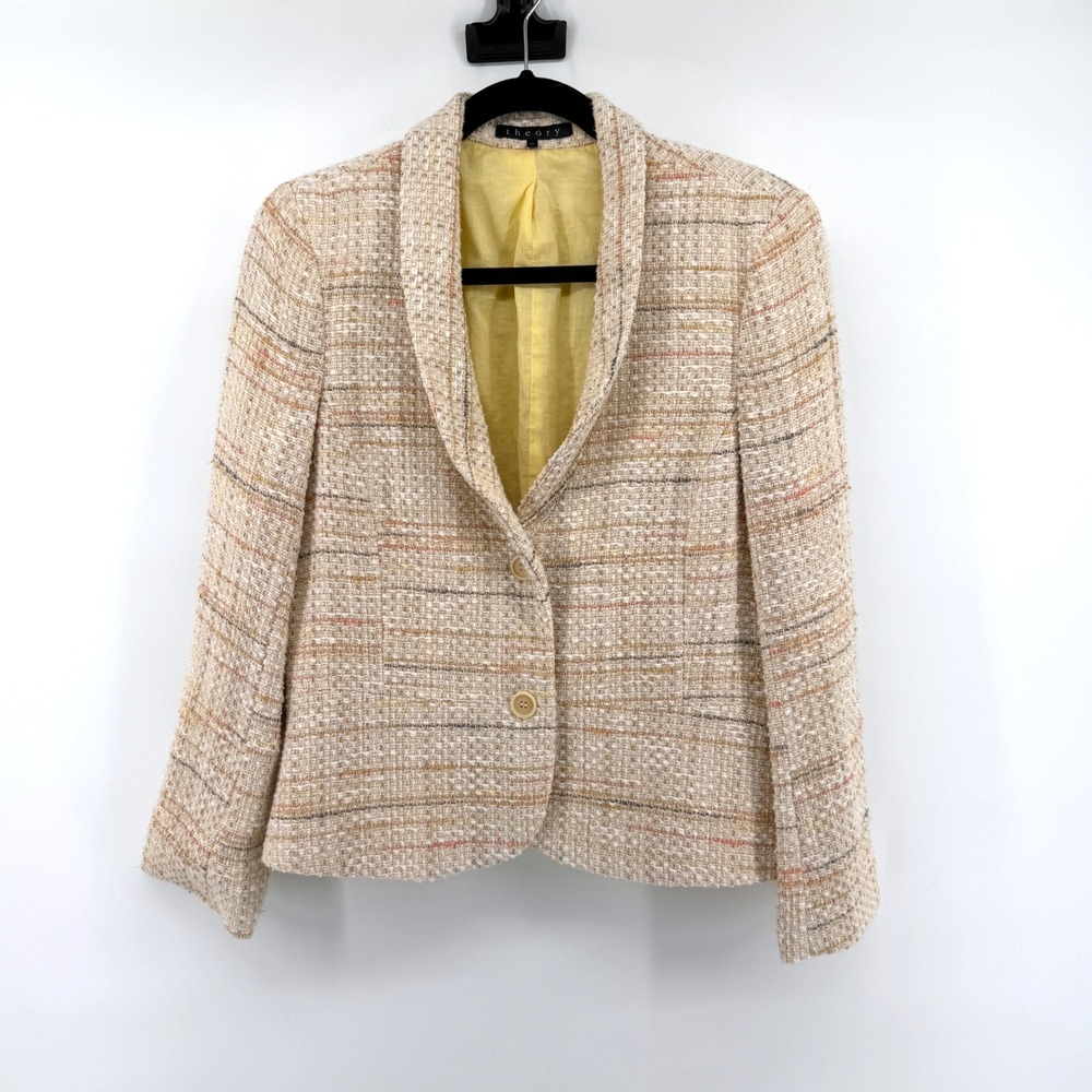 Theory‎ Blazer Tweed Shawl Collar 12 Multi Color Women Professional Workwear